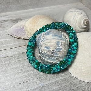 Aqua and teal crocheted bracelet